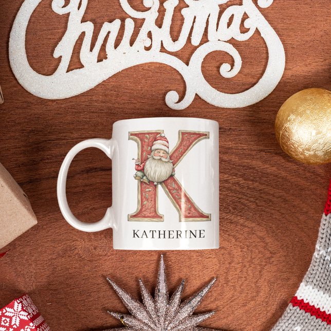 Personalisierte Monogramm-Initiale K Weihnachten S Kaffeetasse (Personalized Monogram Initial K Christmas Santa Coffee Mug)