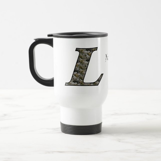 Personalisierte Monogramm-Initiale L Hortensien-Bl Reisebecher (Links)