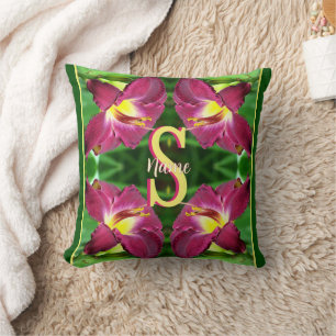 Personalisierte Monogramm-Initiale Name Taglilien- Kissen