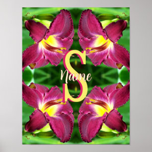 Personalisierte Monogramm-Initiale Name Taglilien- Poster