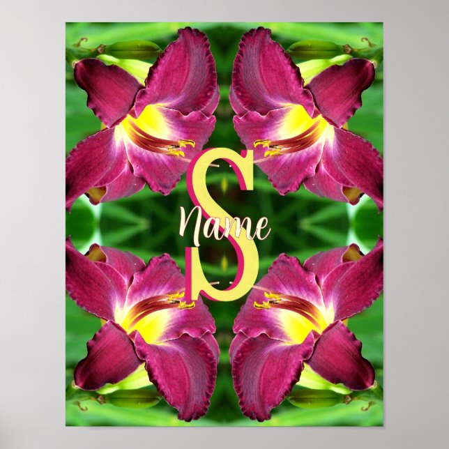 Personalisierte Monogramm-Initiale Name Taglilien- Poster (Vorne)