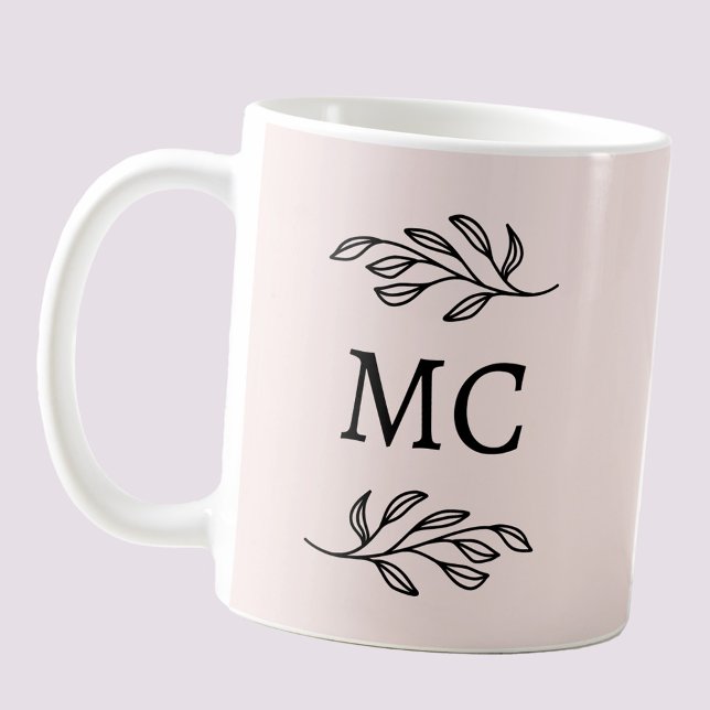 Personalisierte Monogramm-Initialen Botanischer Bl Kaffeetasse (Modern personalized monogram initials botanical leaf line art coffee mug)