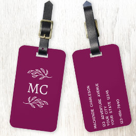 Personalisierte Monogramm-Initialen Botanisches Bl Gepäckanhänger
