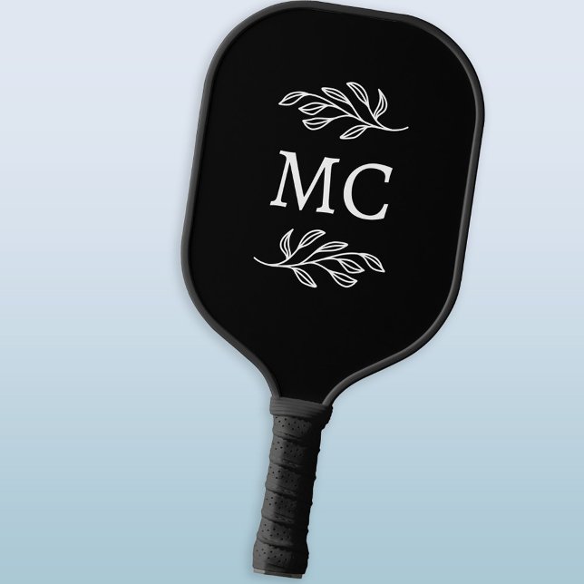Personalisierte Monogramm-Initialen Botanisches Bl Pickleball Schläger (Personalized modern monogram initials botanical leaf line art pickleball paddle)