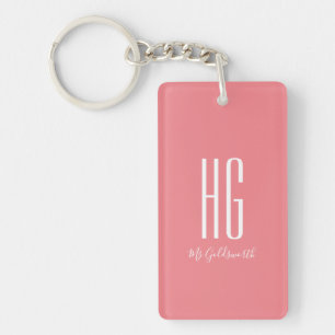 Personalisierte Monogramm-Initialen Name Korallenr Schlüsselanhänger