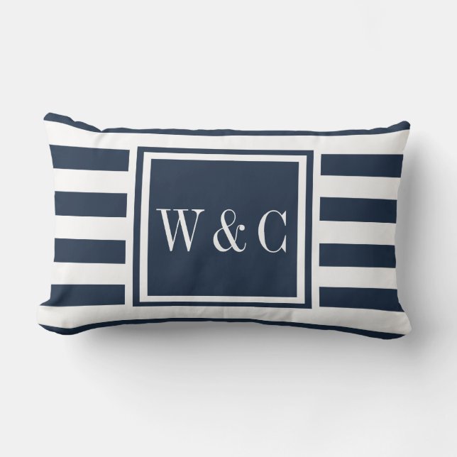 Personalisierte Monogramm-Initialen, Navy Blue Str Lendenkissen (Vorderseite)