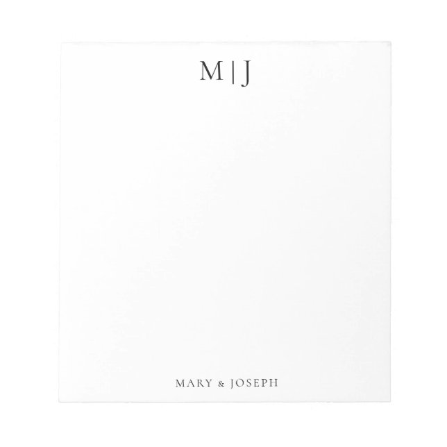 Personalisierte Monogramm-Initialen Schwarze Typog Notizblock (Vorderseite)