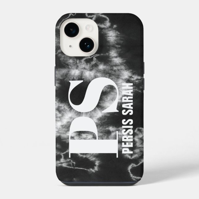 Personalisierte Monogramm Initialname Schwarze Gef iPhone 14 Hülle (Rückseite)