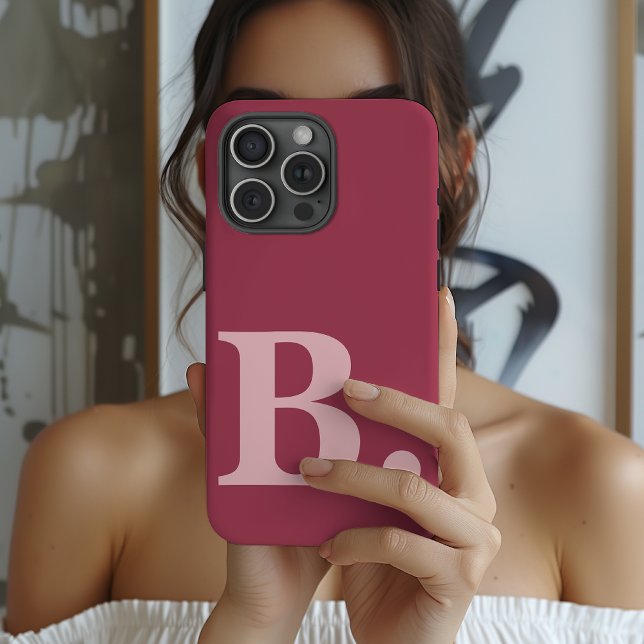 Personalisierte Monogramm-iPhone-Hülle als Geschen iPhone 15 Pro Hülle (Custom Pink Phone Case Bridal Shower Gift for Her, Modern Initial iPhone Case Gift for Mom or Wife)