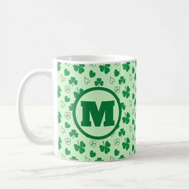 Personalisierte monogramm Kleeblatt Muster grün Ta Kaffeetasse (Links)