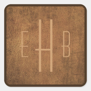 Personalisierte Monogramm-Leder-Bild-Aufkleber Quadratischer Aufkleber