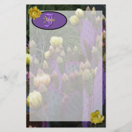 Personalisierte Monogramm Lila Kaktus Gelbe Blumen Briefpapier