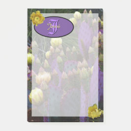 Personalisierte Monogramm Lila Kaktus Gelbe Blumen Post-it Klebezettel