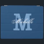 Personalisierte monogramm-magnetische iPad-Abdecku iPad Hülle<br><div class="desc">Personalisierte monogramm-magnetische iPad-Abdeckung | Navy Blau und Weiß. individuelle Name-Abdeckung mit mit Monogramm Brief. Vintager und eleganter Schrift-Typografie-Text. Gute Geschenkidee zum Geburtstag oder zu Weihnachten. Geeignet für Männer und Kinder.</div>