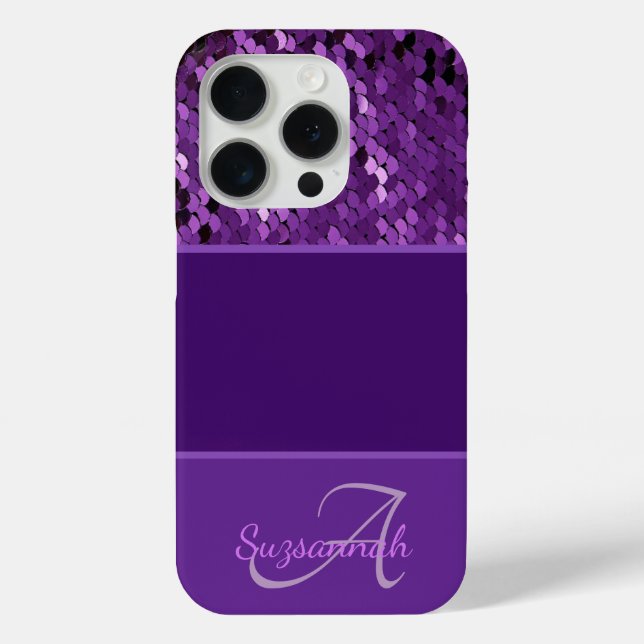 Personalisierte Monogramm Name Lila Sequenzen Stre Case-Mate iPhone Hülle (Rückseite)