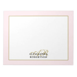Personalisierte Monogramm Pastell Pink Goldkalligr Notizblock