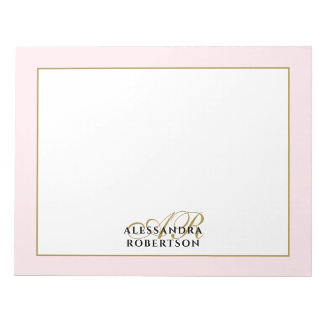 Personalisierte Monogramm Pastell Pink Goldkalligr Notizblock (Vorderseite)