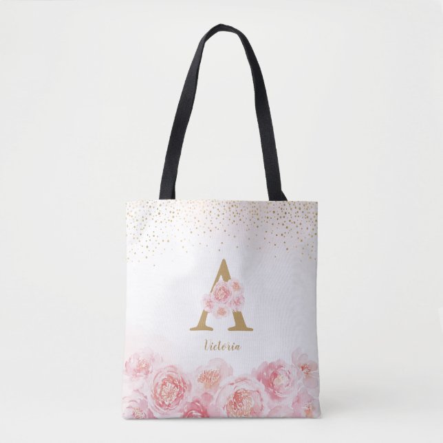 Personalisierte monogramm rosa Blumenzwiebeljacke  Tasche (Vorderseite)