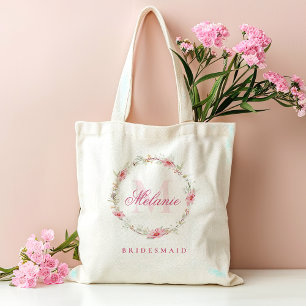 Personalisierte Monogramm-Rosafarbenen Blumen  Tragetasche