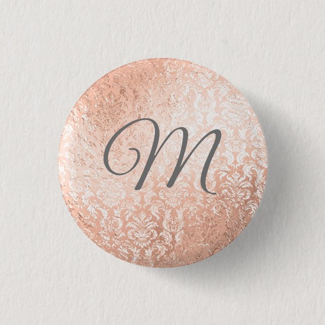 Personalisierte Monogramm-Rose Gold-Damaskus Button (Vorderseite)