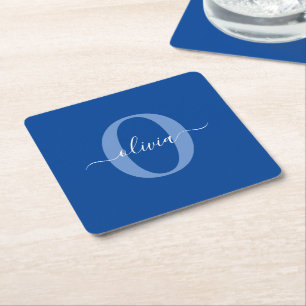 Personalisierte Monogramm-Schrift Name Blau Weiß Rechteckiger Pappuntersetzer