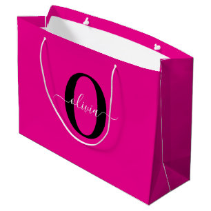Personalisierte Monogramm-Schriftname Pink Schwarz Große Geschenktüte
