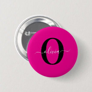 Personalisierte Monogramm-Schriftzug Name Pink Sch Button