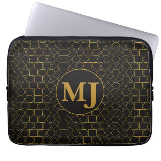 Personalisierte Monogramm Schwarz & Gold Geometris Laptopschutzhülle