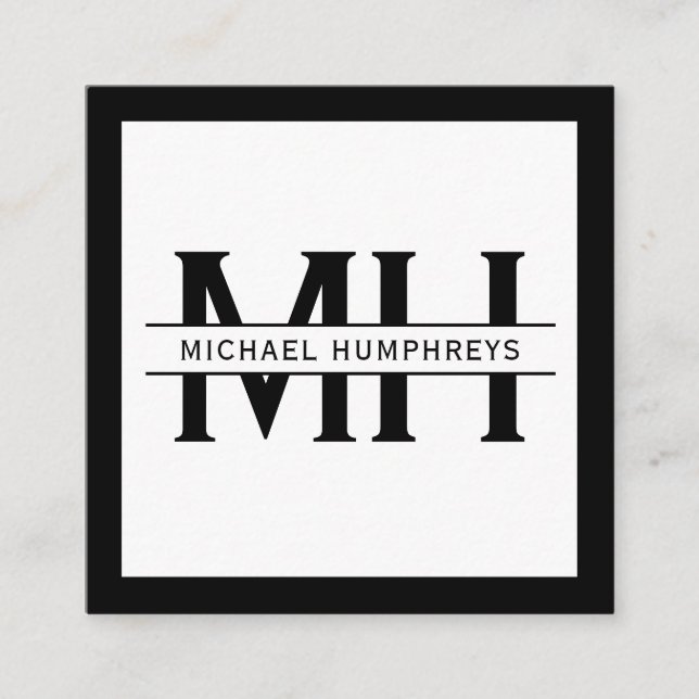 Personalisierte Monogramm | Schwarz Quadratische Visitenkarte (Vorderseite)