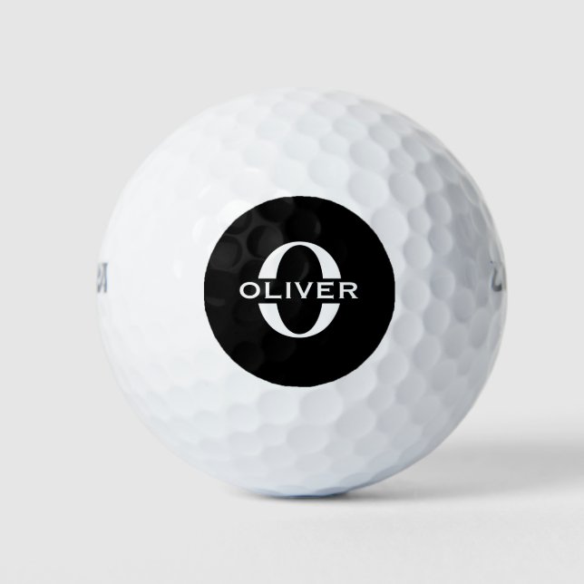 Personalisierte Monogramm Schwarz-Weiß-Bezeichnung Golfball (Vorderseite)