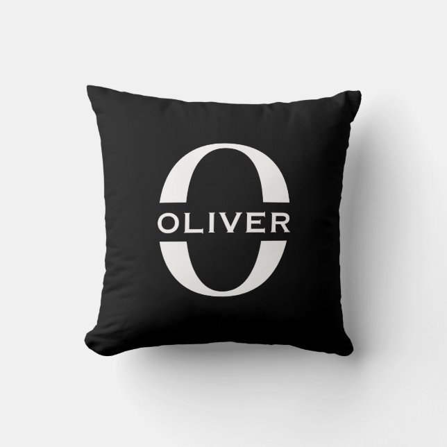 Personalisierte Monogramm Schwarz-Weiß-Bezeichnung Kissen (Vorderseite)