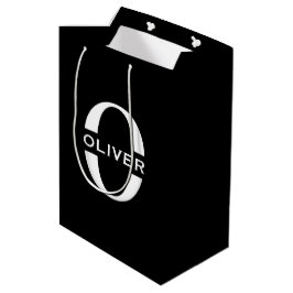 Personalisierte Monogramm Schwarz-Weiß-Bezeichnung Mittlere Geschenktüte