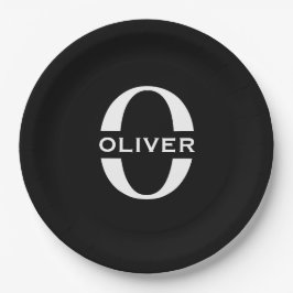 Personalisierte Monogramm Schwarz-Weiß-Bezeichnung Pappteller