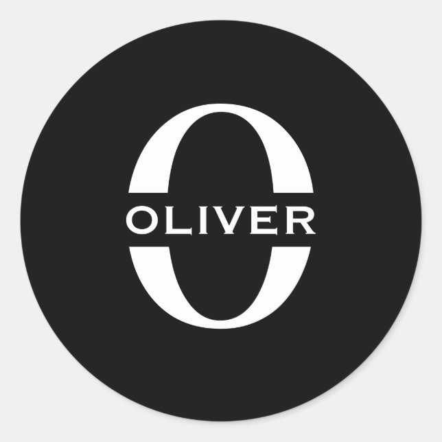 Personalisierte Monogramm Schwarz-Weiß-Bezeichnung Runder Aufkleber (Vorderseite)