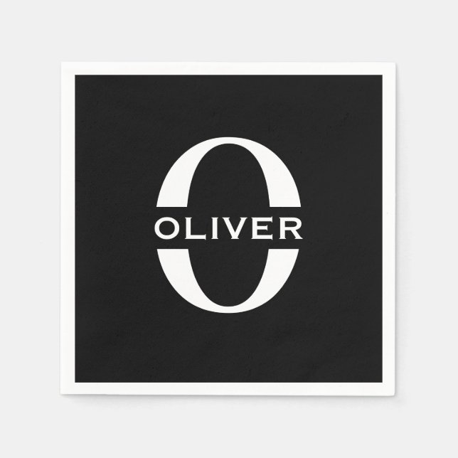 Personalisierte Monogramm Schwarz-Weiß-Bezeichnung Serviette (Vorderseite)