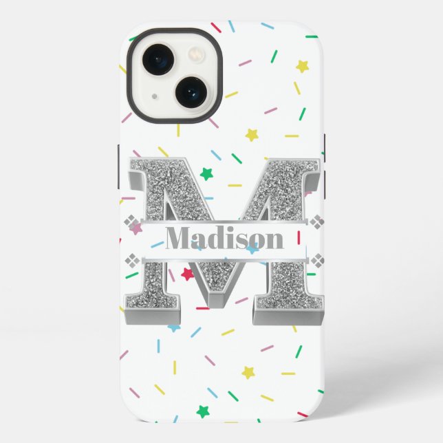 Personalisierte Monogramm Silber Initiale M Ihr Na iPhone Hülle (Rückseite)