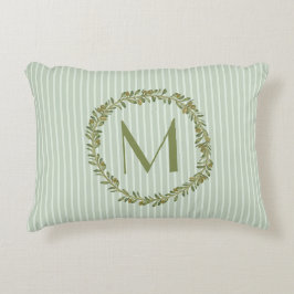 Personalisierte Monogramm-Streifen Grün/Gelb Dekokissen