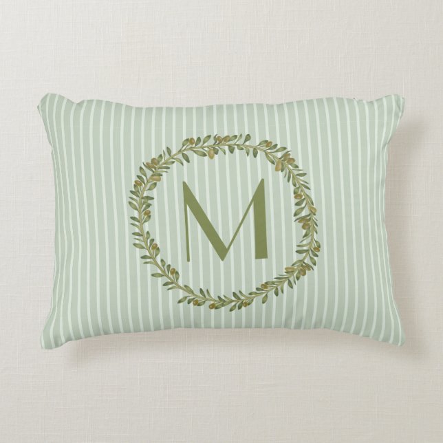 Personalisierte Monogramm-Streifen Grün/Gelb Dekokissen (Vorderseite)