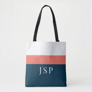 Personalisierte Monogramm-Tasche – Navy Coral Chic Tasche