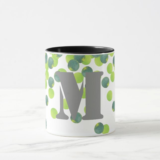 Personalisierte Monogramm-Tasse, grünes Konfetti-D Tasse (Zentrum)