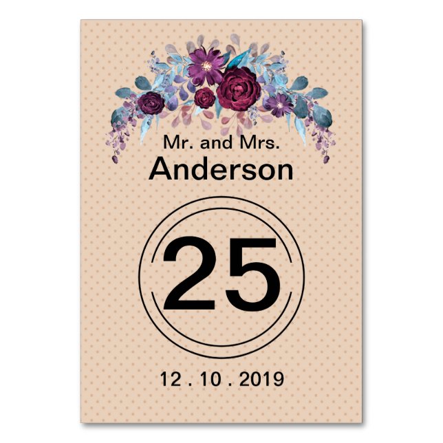 Personalisierte Monogramm Text Aquarell Blume Flor Tischnummer (Vorderseite)