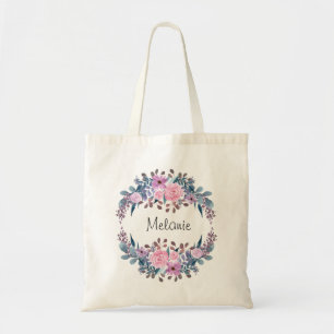 Personalisierte Monogramm Text Aquarell Blume Flor Tragetasche