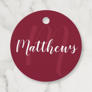 Personalisierte Monogramm und Familienname Burgund Geschenkanhänger