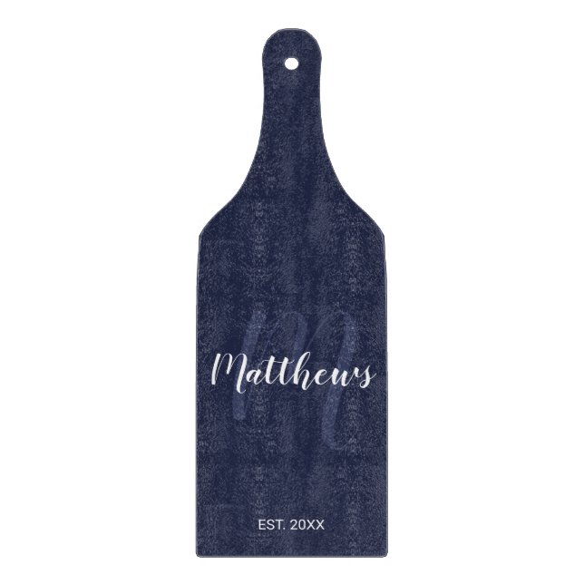 Personalisierte Monogramm und Familienname Navy Bl Schneidebrett (Vorderseite)