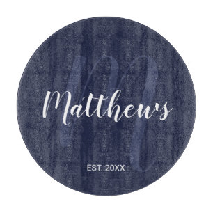 Personalisierte Monogramm und Familienname Navy Bl Schneidebrett