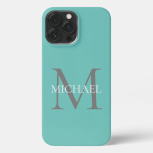 Personalisierte Monogramm und Name Aquamarin iPhone 13 Pro Max Hülle