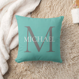 Personalisierte Monogramm und Name Aquamarin Kissen