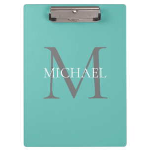 Personalisierte Monogramm und Name Aquamarin Klemmbrett