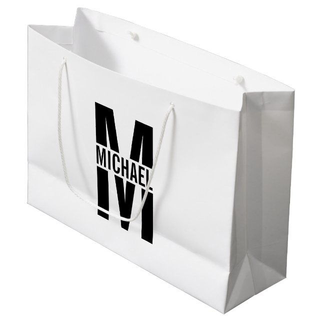 Personalisierte Monogramm und Name große Geschenkt Geschenktüte (Vorderseite Schrägansicht)