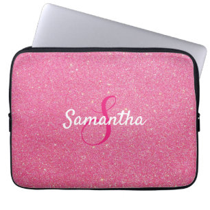 Personalisierte Monogramm und Name Rose Rosa Glitz Laptopschutzhülle